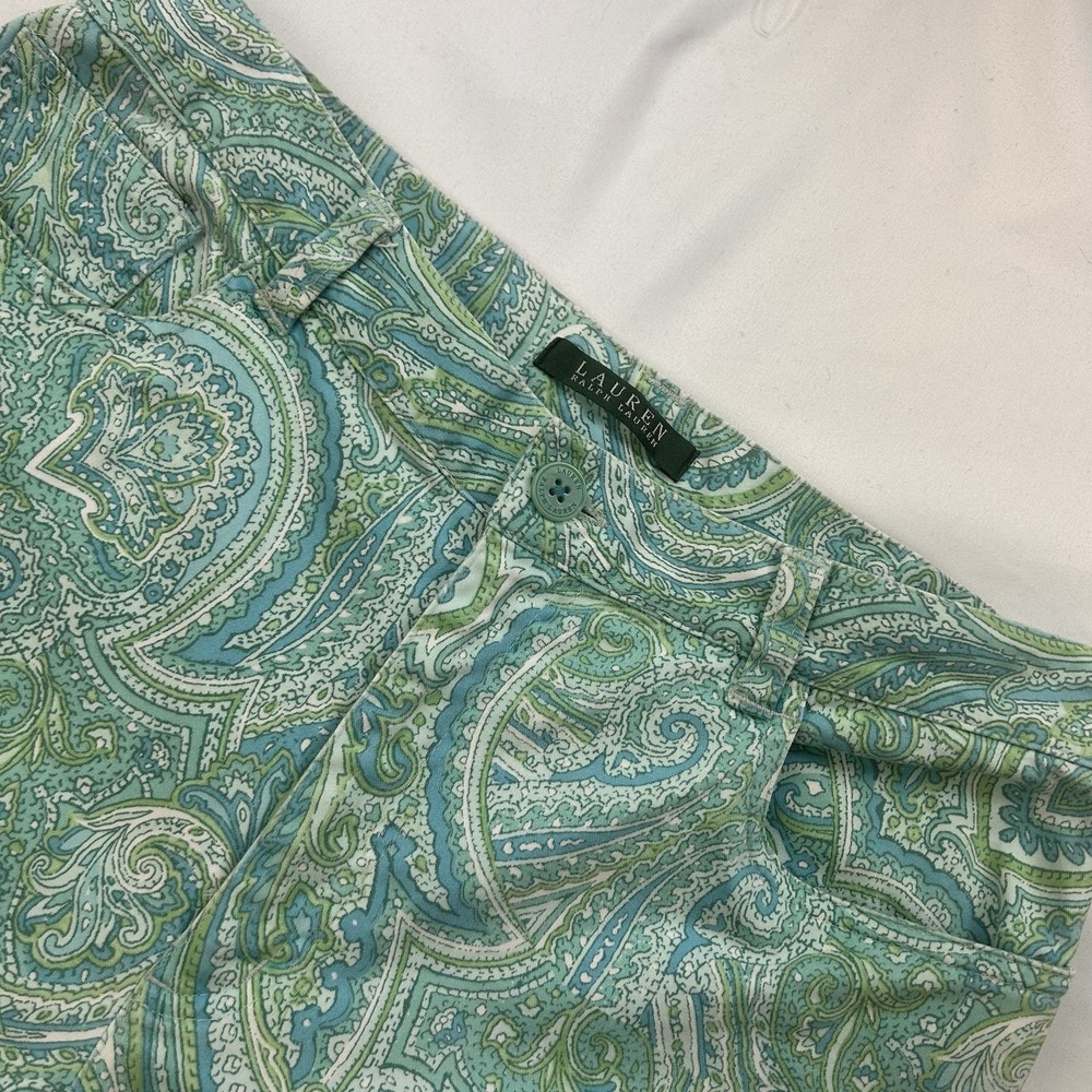 Lauren Ralph Lauren Women Turquoise Green Paisley Five Pocket Pants 8 NWoT
